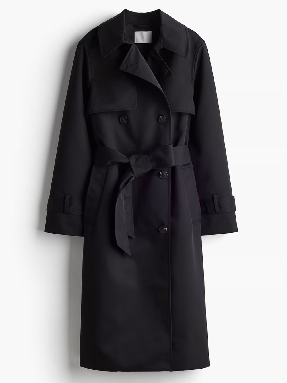 H&M Black Double-Breasted Trench Coat with Self-Tie Belt